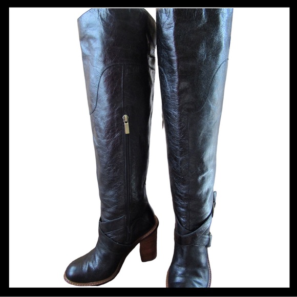 Boutique 9 Over The Knee Leather Boots Black Stacked Heel - Picture 8 of 12
